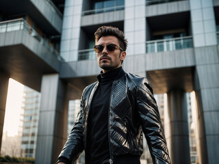 Stylish Man in Jacket and Sunglasses in Urban Setting