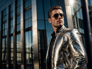 Stylish Man in Jacket and Sunglasses in Urban Setting