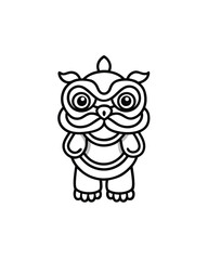 Editable stroke vector of a Chinese lion dance costume, a cute lion with big eyes, and a simple design.