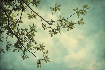 Tree Branches with Green Leaves Against a Cloudy Sky