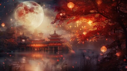 Background for traditional of Chinese Mid Autumn Festival or Lantern Festival