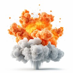 Flames and shockwave everywhere, massive explosion, disaster element, hand-drawn illustration, fiery blast and shockwave, isolated on white background