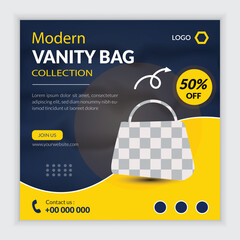 Modern vanity bag and fashion sale social media post design.