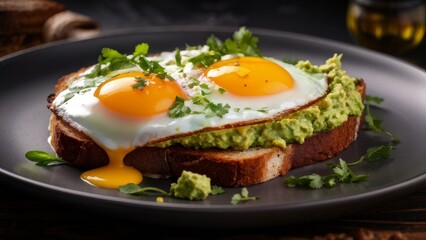 Toast with guacamole and fried egg.