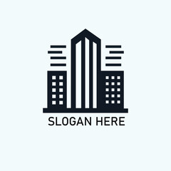 Obraz premium Vector graphic design of building logo illustration in line art with Concept of square cityscape and skyscrapers Real estate logo design icon isolated on white background Building and Windows logo des