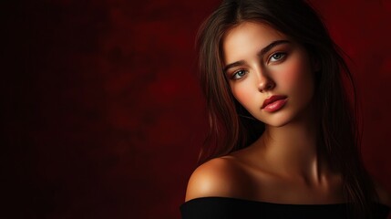 Fototapeta premium Portrait of a Beautiful Woman with Long Brown Hair