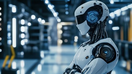 Fototapeta premium Futuristic Robot in a Modern Factory