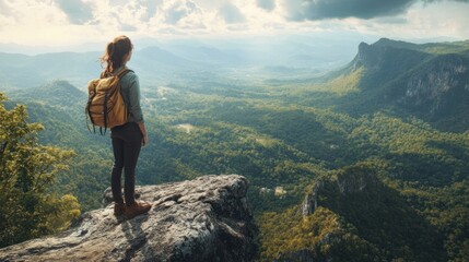 Woman Looking Over Mountain Landscape