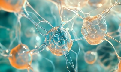 Fototapeta premium Close-up of Interconnected Cells with Intricate Network of Filaments