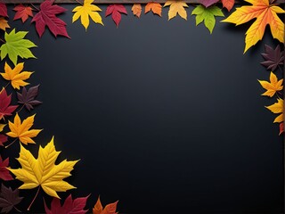 Autumn leaves frame a black chalkboard background, providing space for text or design.