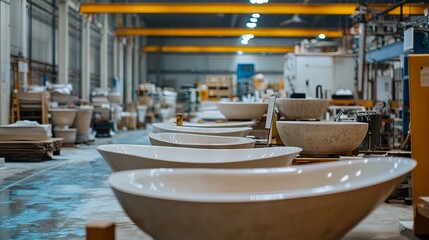 Obraz premium Production of acrylic bathtubs at the factory