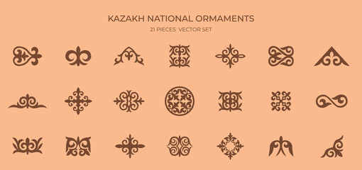 Kazakh national ornament. Vector modern isolated element set. Asian floral abstract element of the national pattern.
