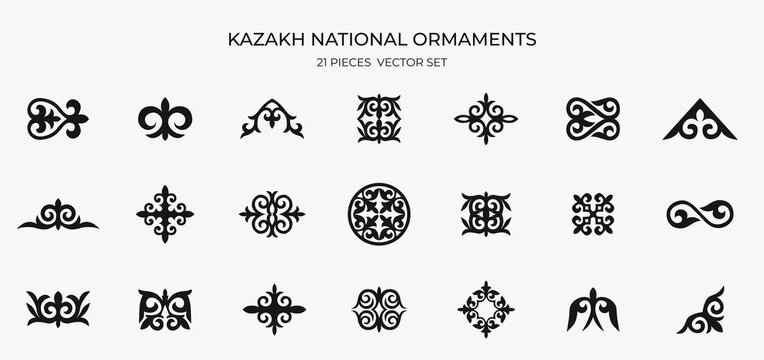 Kazakh national ornament. Vector modern isolated element set. Asian floral abstract element of the national pattern.