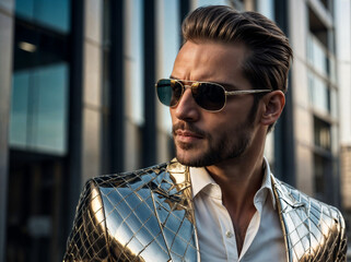 Stylish Man in Jacket and Sunglasses in Urban Setting