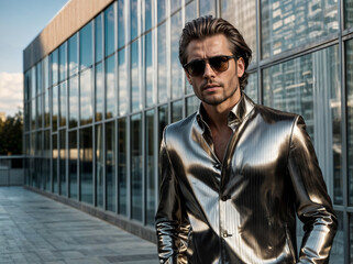 Stylish Man in Jacket and Sunglasses in Urban Setting