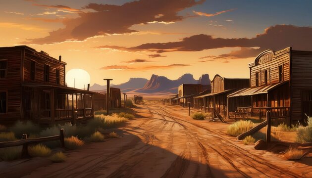 Abandoned western town with. Generated image