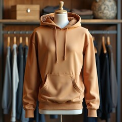 Brown Hoodie on Mannequin in Modern Clothing Store