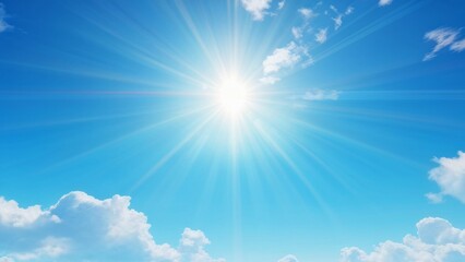 A summer background with bright sun and clear blue sky, ideal for decoration in warm weather. With a place for the text.