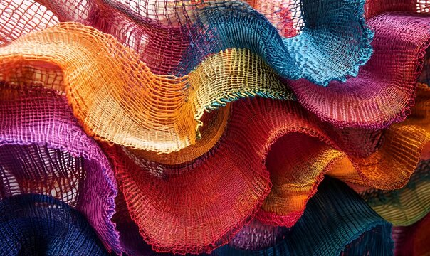 Abstract Colorful Woven Fabric with Curved Shapes
