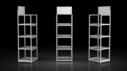 Metal rack with topper. 3d illustration set on black background