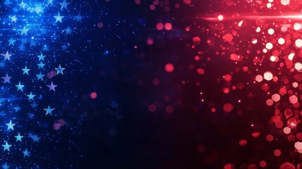 Abstract blue and red background with stars and bokeh lights.  Perfect for patriotic or celebratory designs.