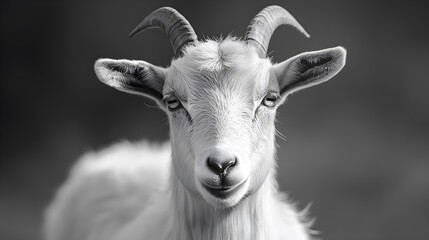 Fototapeta premium Black and white goat portrait capturing intricate details and texture photo