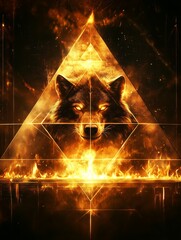 Geometric Wolf of Fire: A Pyramid of Flames and Candles