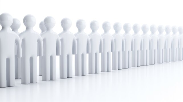 The arrangement features multiple identical white figures seamlessly lined up, suggesting themes of collaboration and community in a simplistic and clean environment - Powered by Adobe