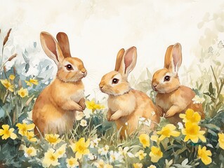 Obraz premium Playful Young Rabbits Exploring the Farm Field - Cute Bunny Hop in Natural Setting