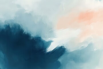 Fototapeta premium Abstract Painting with Blue, White, and Peach Hues