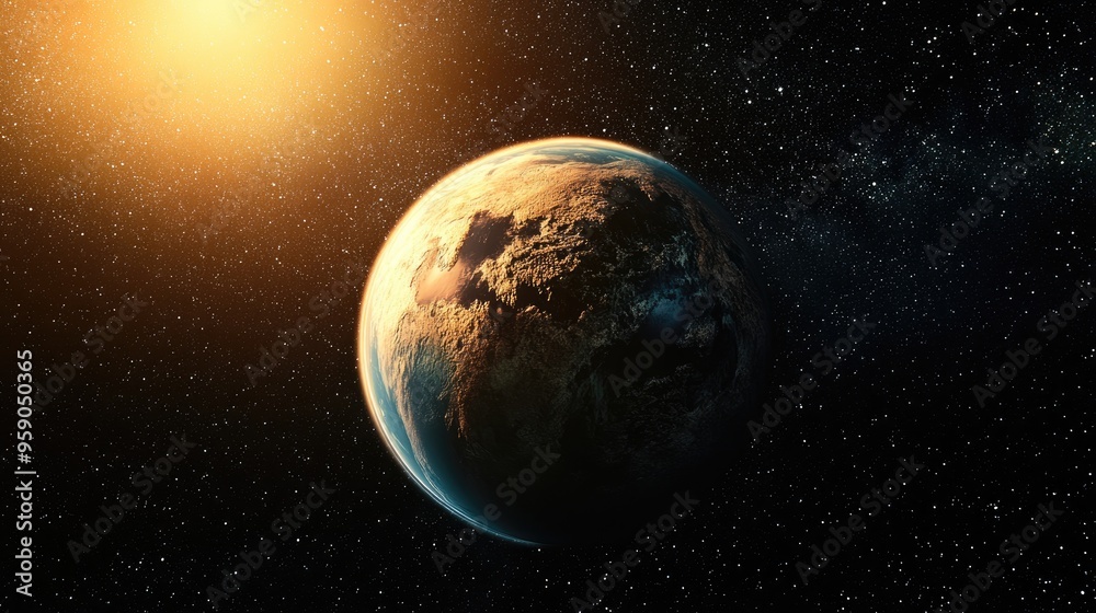 Aufkleber Super earth planet in a distant space realistic exoplanet suitable for colonization and planets background rendered in 3D cartoon style