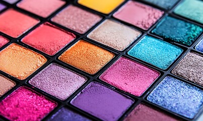 Close-up of a Colorful Eyeshadow Palette with Glittery Textures