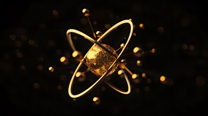 Gold Atom: An artistic depiction of a single gold atom, with golden electrons orbiting a central nucleus, against a black background.
