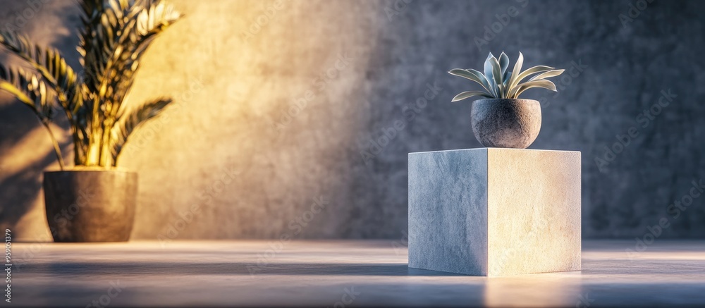 Poster Cube Pedestal Design Studio Setting for Merchandise Presentation 3D visualization