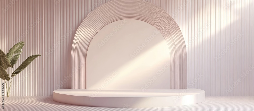 Aufkleber minimalist modern 3d podium with art deco arch pedestal platform for cosmetic and fashion displays m
