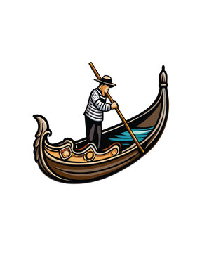 recommend clip art: Editable stroke vector of a gondola on a canal with a gondolier.
