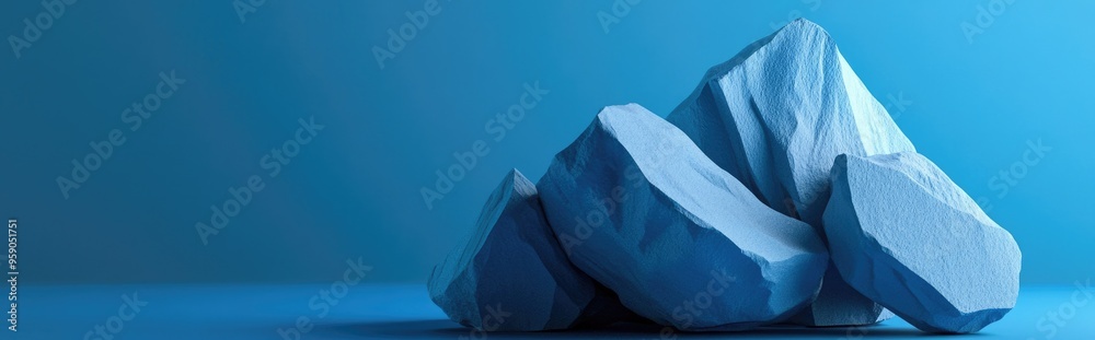 Poster Blue geometric stone and rock shape background minimalist mockup for display or showcase 3D rendering
