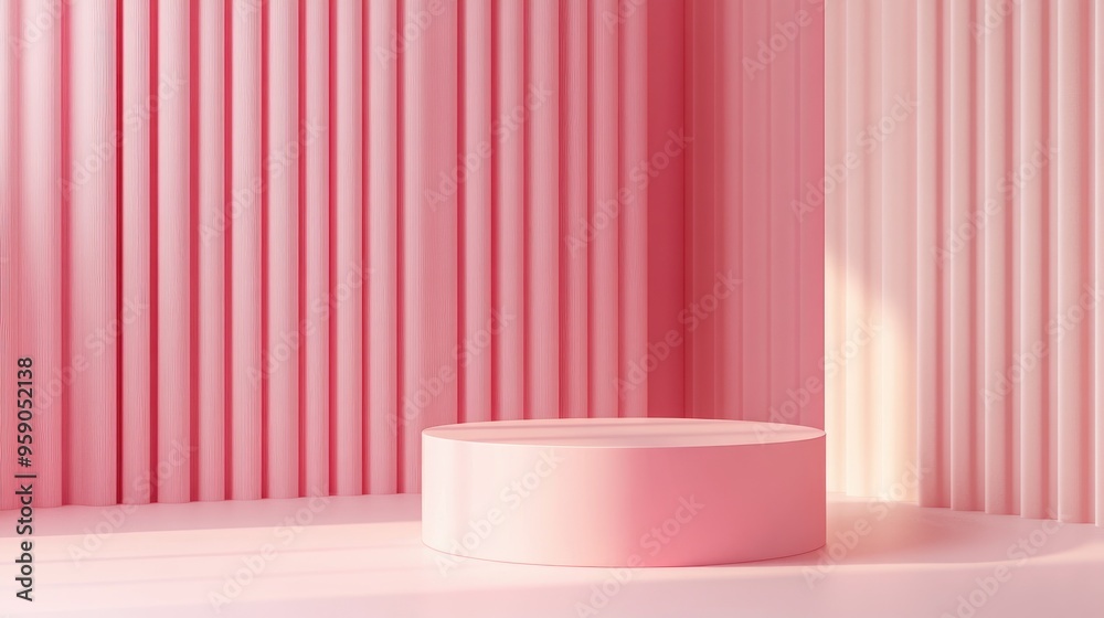 Poster pink pedestal with a product stand 3d rendered background for display