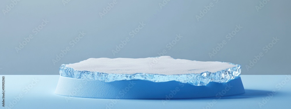 Aufkleber cracked blue ice filter symbol on a snowy blue podium social media icon for digital platforms presen
