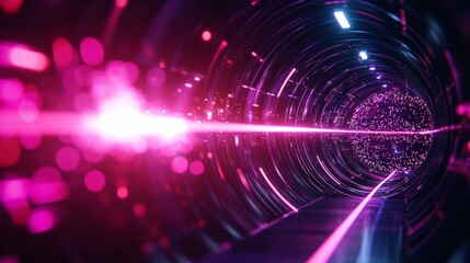 Obraz premium Abstract futuristic tunnel with vibrant pink and blue lights. Digital art background. Sci-fi concept.