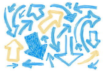A set of doodle-style arrows isolated on a white background. Vector illustration