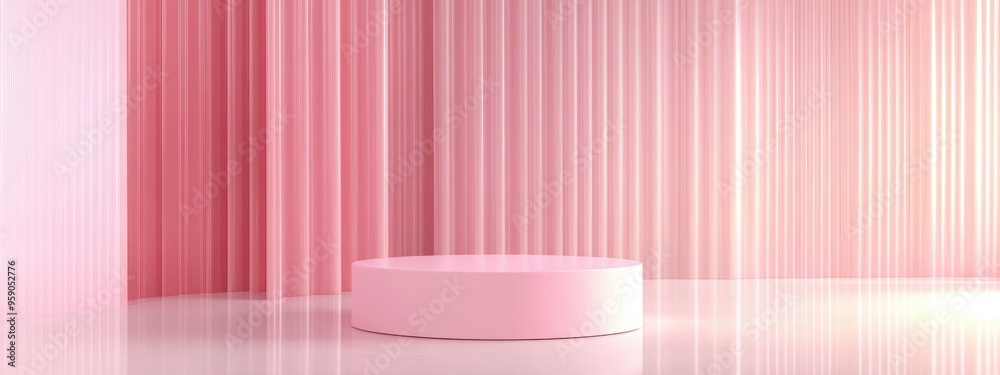 Poster empty pastel pink cylinder podium for product display in a 3d background scene