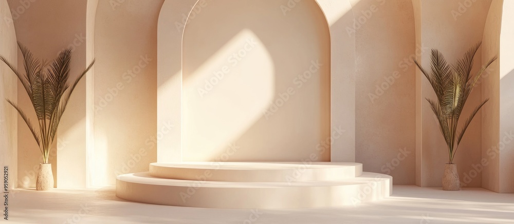 Poster Luxury minimalist backdrop for premium products featuring an elegant podium abstract minimal design and clean blank space presented in a 3D render