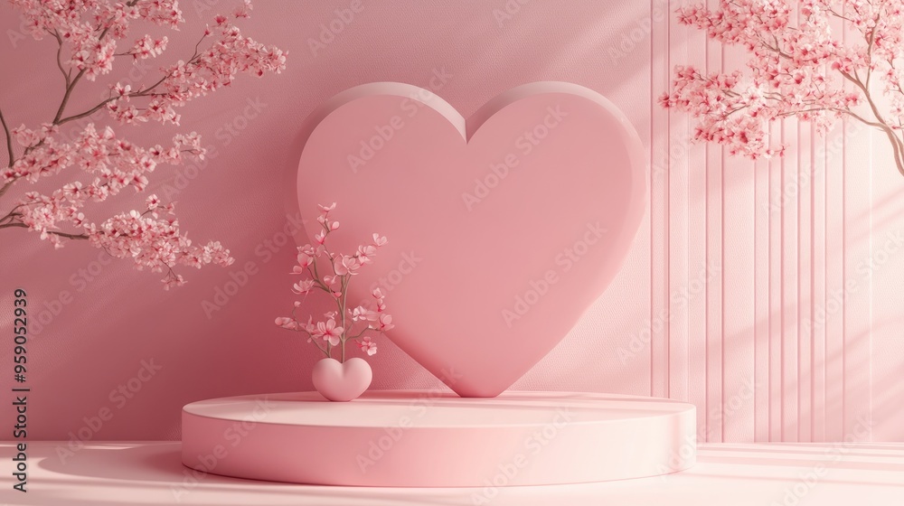 Poster valentine s day inspired minimalistic love scene featuring a display podium for mockups and brand pr