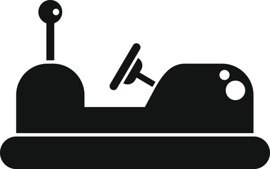 Black silhouette of a bumper car, featuring a prominent steering wheel and an antenna, evoking amusement park rides