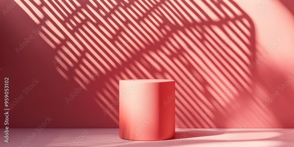 Leinwandbilder minimalistic rose colored podium in studio lighting a single cylinder stands against a rose backgrou