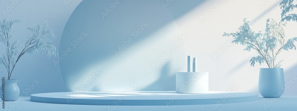 Aufkleber empty podium with a modern abstract background in white and blue featuring platforms for showcasing 