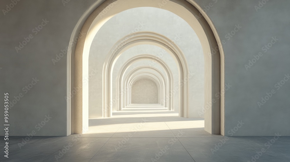 Poster empty arched passage interior in 3d rendering