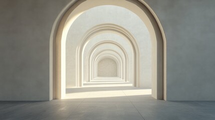 Empty arched passage interior in 3D rendering