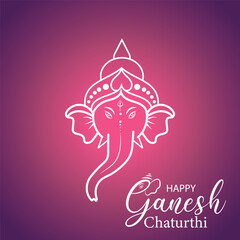Ganesh Chaturthi festival background, template, flyer design with Lord Ganesha face .Lord Ganpati on Ganesh Chaturthi  on abstract purple background.